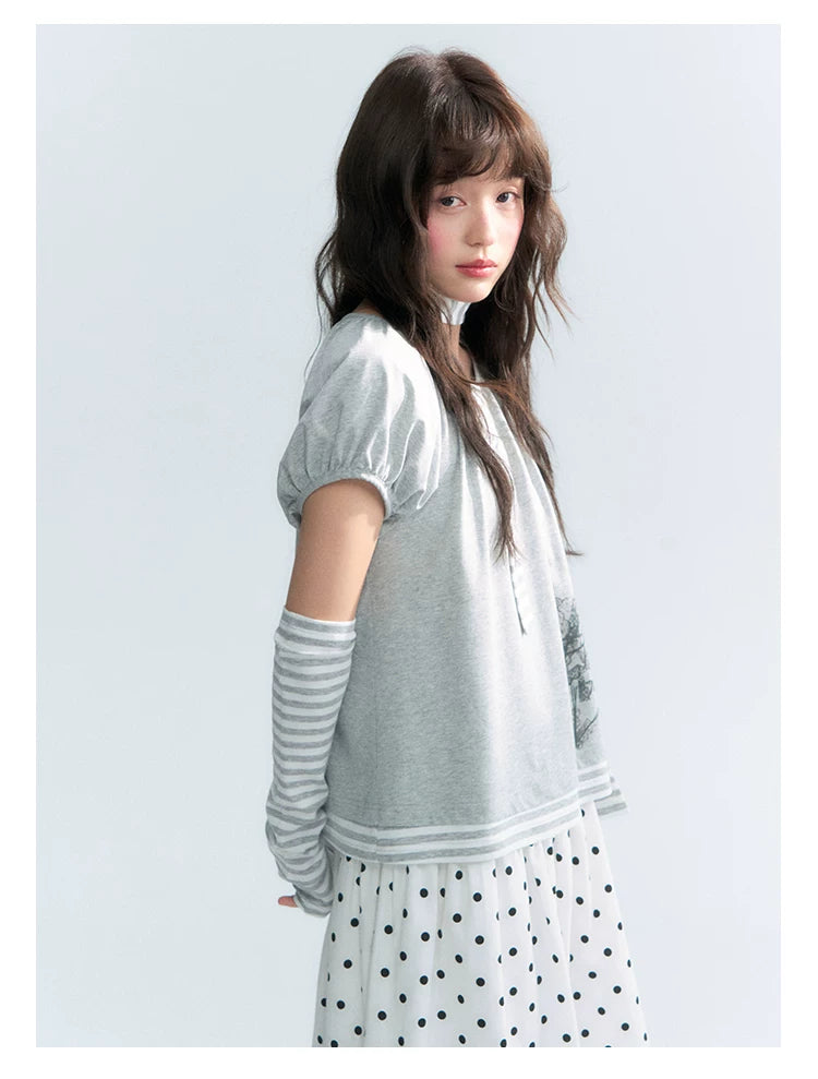 "Starlit Sketch" Heather Gray Graphic Knit T-Shirt
