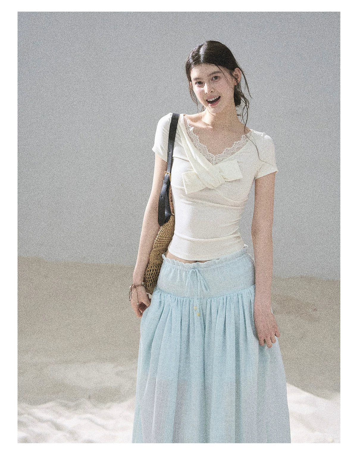 "White Tea Under the Moonlight" White Lace V-Neck Top