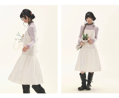 "Ivory Blossoms" Apricot Mist Beige Floral Pinafore Midi Dress