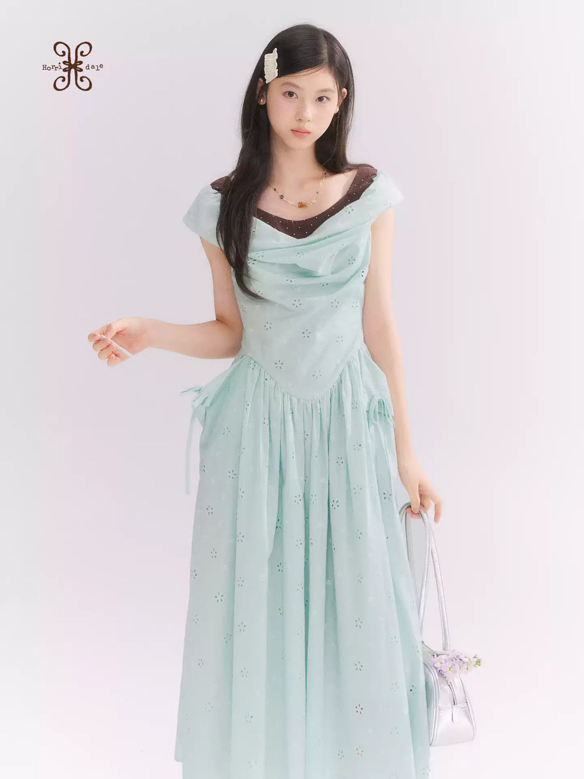 “Heartfelt Rendezvous” Mint Green French Embroidered Cutout Dress