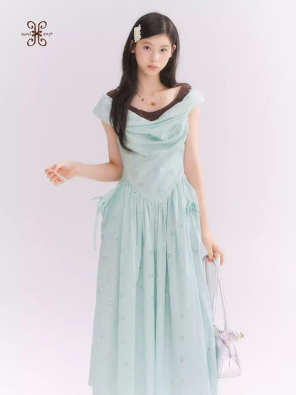 “Heartfelt Rendezvous” Mint Green French Embroidered Cutout Dress