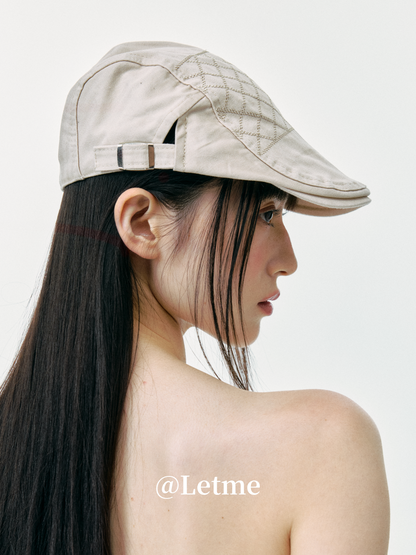 Striped Plaid Cadet Cap – Korean Style Short Brim Hat