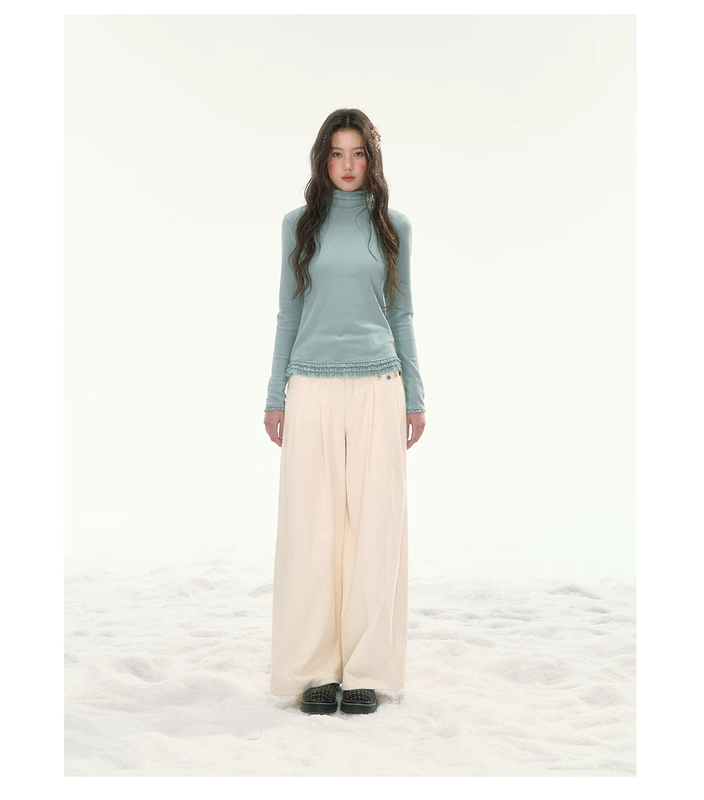 CANSTORE - "Bean Paste & White Peach" Ivory Corduroy Wide-Leg Trousers