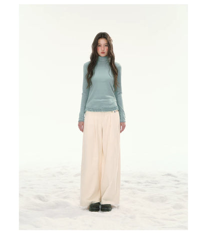 CANSTORE - "Bean Paste & White Peach" Ivory Corduroy Wide-Leg Trousers