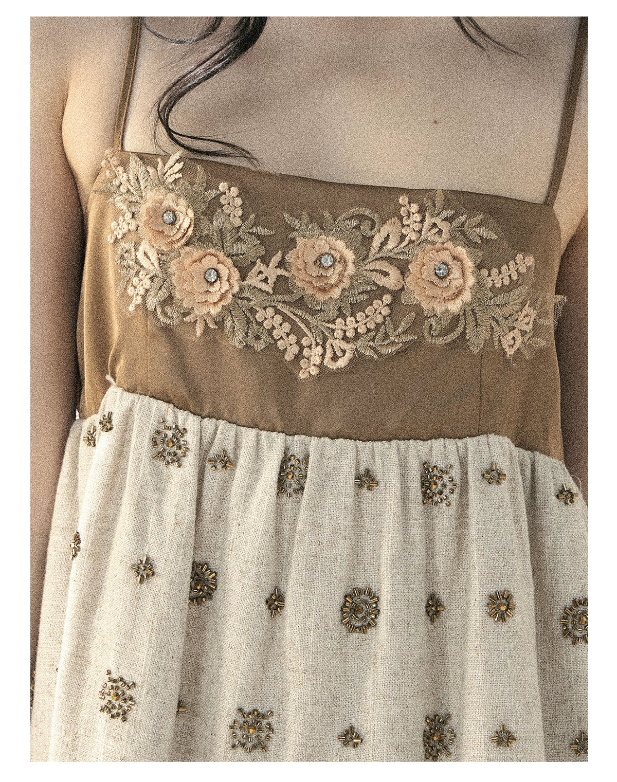 "Whispers Through the Wheat Fields" Oat Beige Floral Cami Babydoll Mini Dress