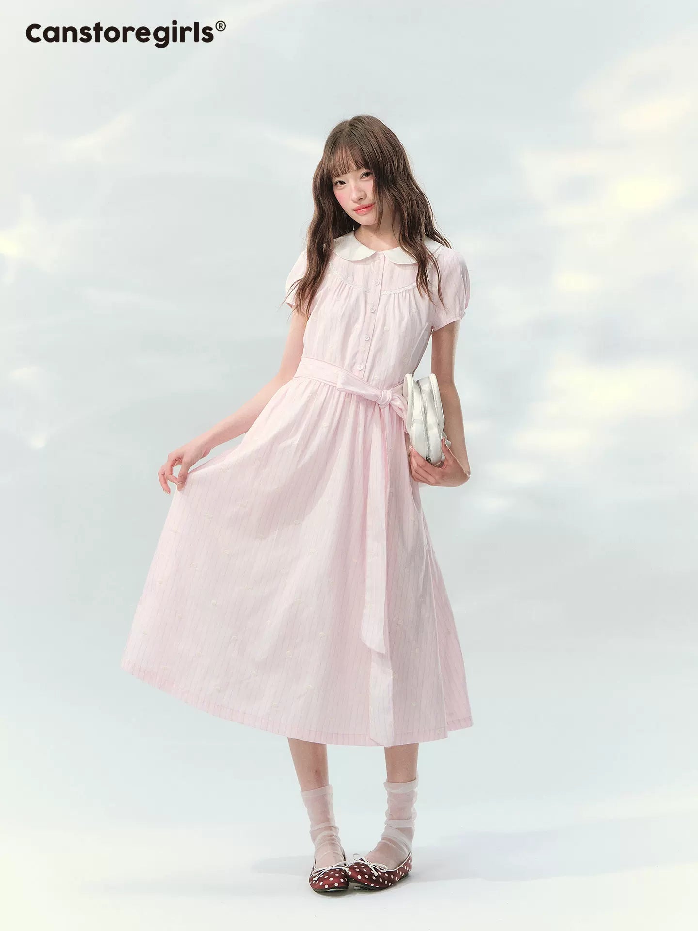 “Pink Mist Soufflé” Blush Pink Embroidered Doll Collar Dress