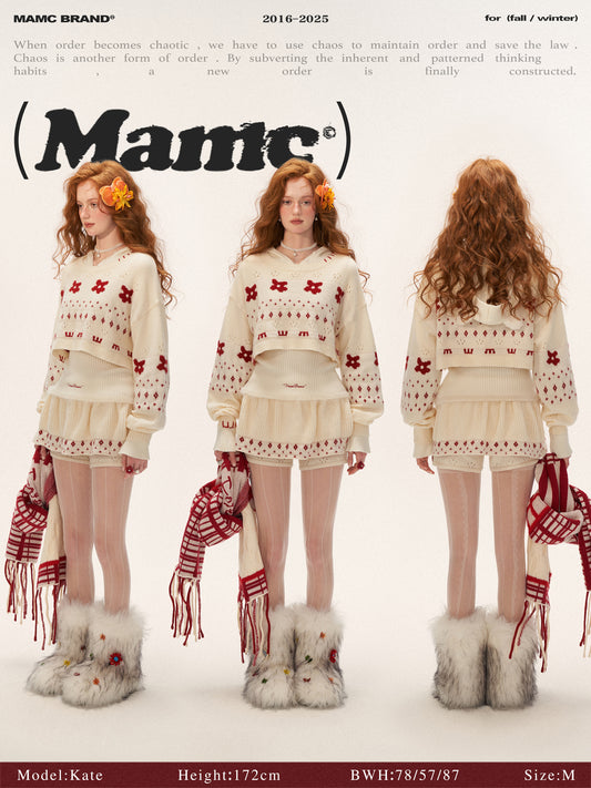 Star & Floral Knit Crop Sweater + Skort Set WE770 (Cream White)
