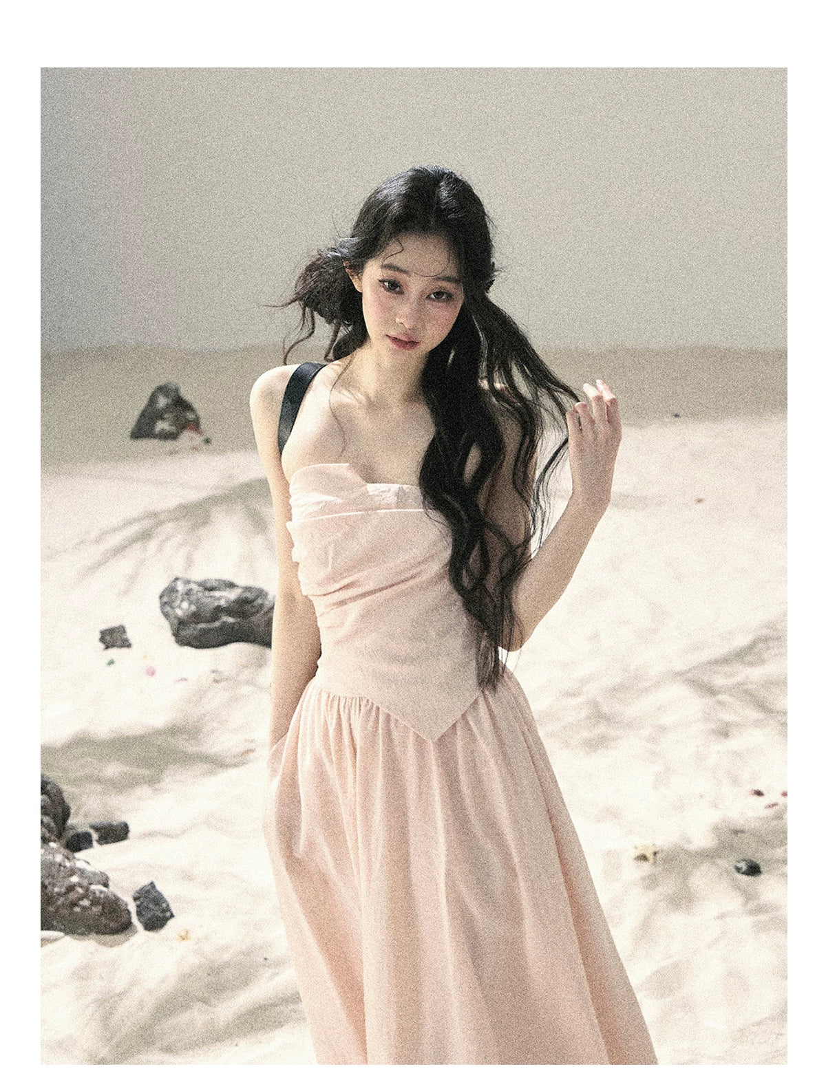 "Blushing Sunset Clouds" Ballet Pink Strapless Maxi Dress