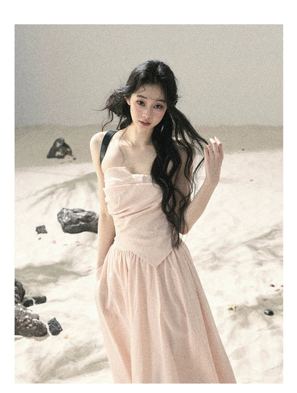 "Blushing Sunset Clouds" Ballet Pink Strapless Maxi Dress