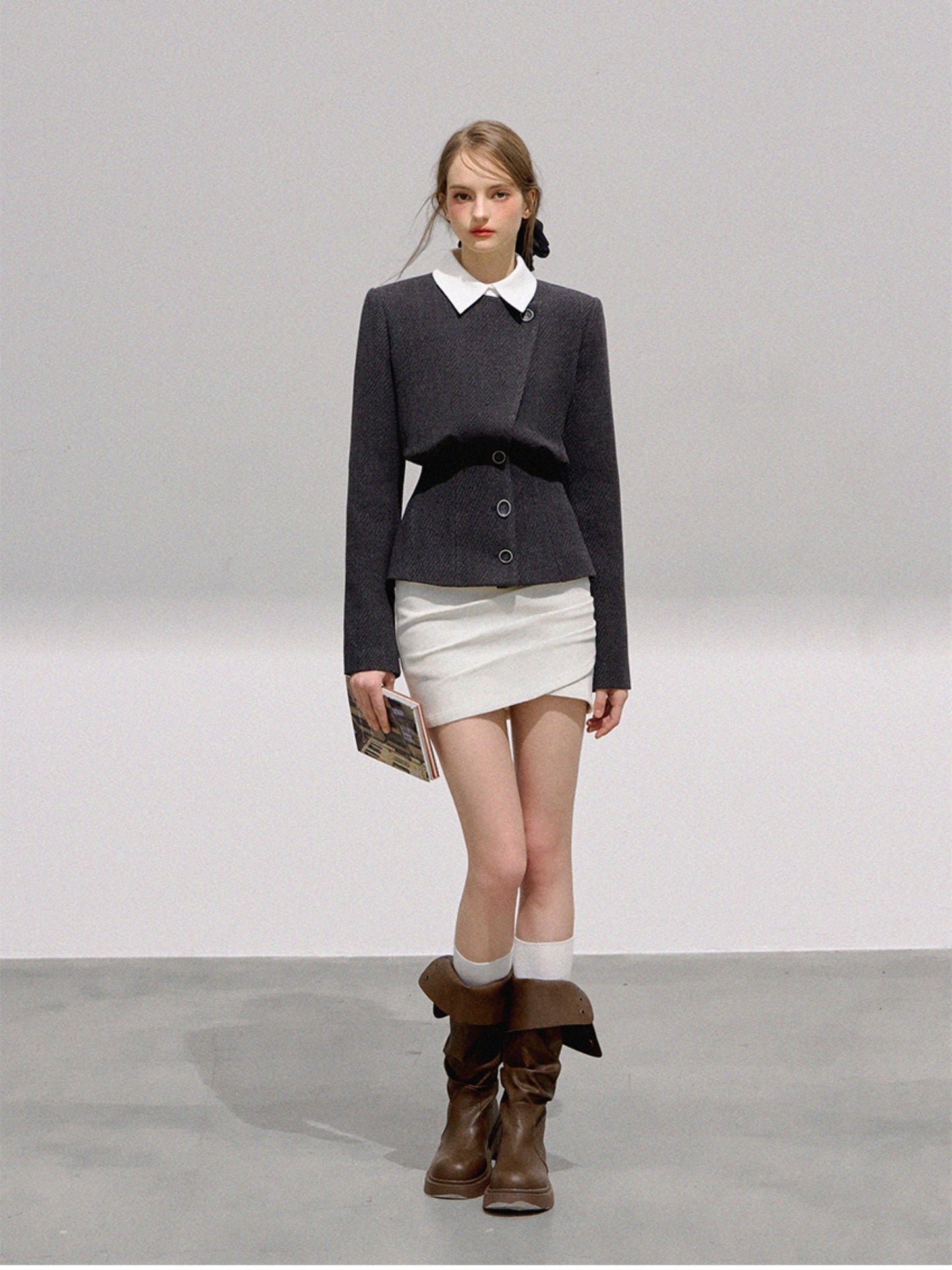 BOHOL BLING - Minimalist Wool Blend Cropped Blazer & Skirt Set