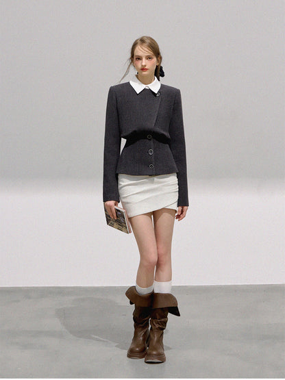 BOHOL BLING - Minimalist Wool Blend Cropped Blazer & Skirt Set