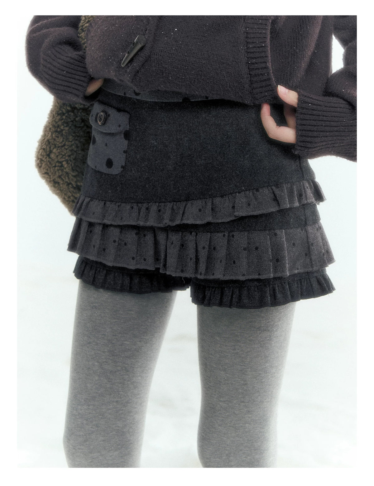 Horridale - Gray Polka Dot Tiered Ruffle Skort with Pleated Layers