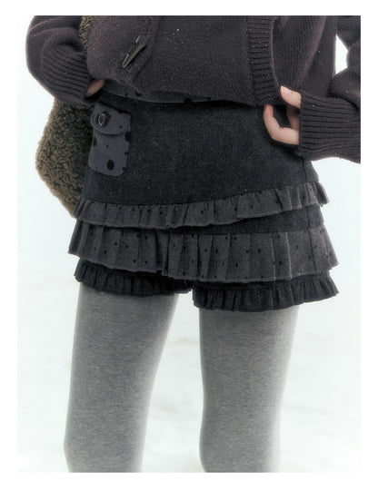 Horridale - Gray Polka Dot Tiered Ruffle Skort with Pleated Layers