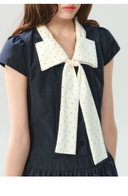 "Midnight Academy Letter" Navy Contrast Collar Dress