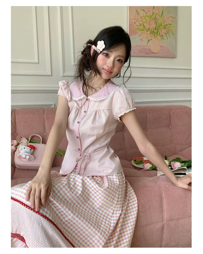 “Pink Plaid Daydream” Pink Plaid Skirt Set