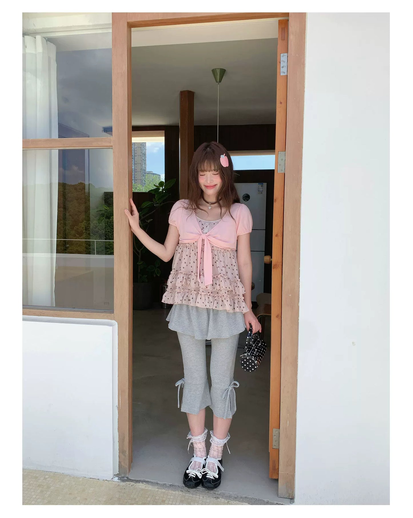 [RF] “Peach Mocha Layers” Misty Pink Polka Dot Layered Top