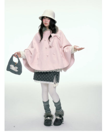 BIBIBENCY - Pink Wool-Blend Double-Breasted Coat