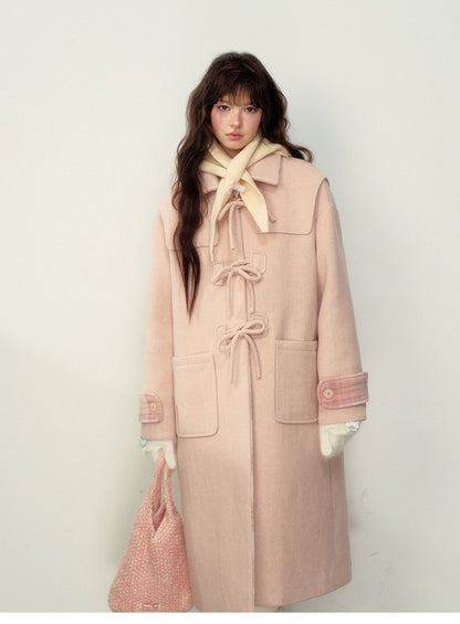 SunsetPark - Vintage Teddy Bear Bow Toggle Wool Coat (Blush Pink / Brown Bear)
