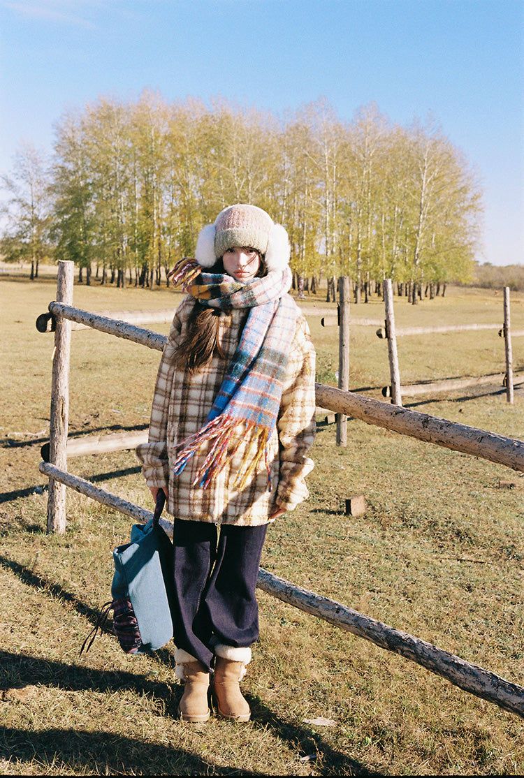 Zzouu - Coffee Grid Cotton Jacket