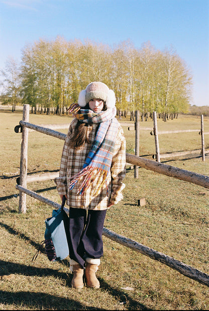 Zzouu - Coffee Grid Cotton Jacket