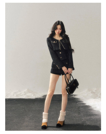 少也眼 "Before the Moon Falls" Bouclé Wool Tweed Set - Black