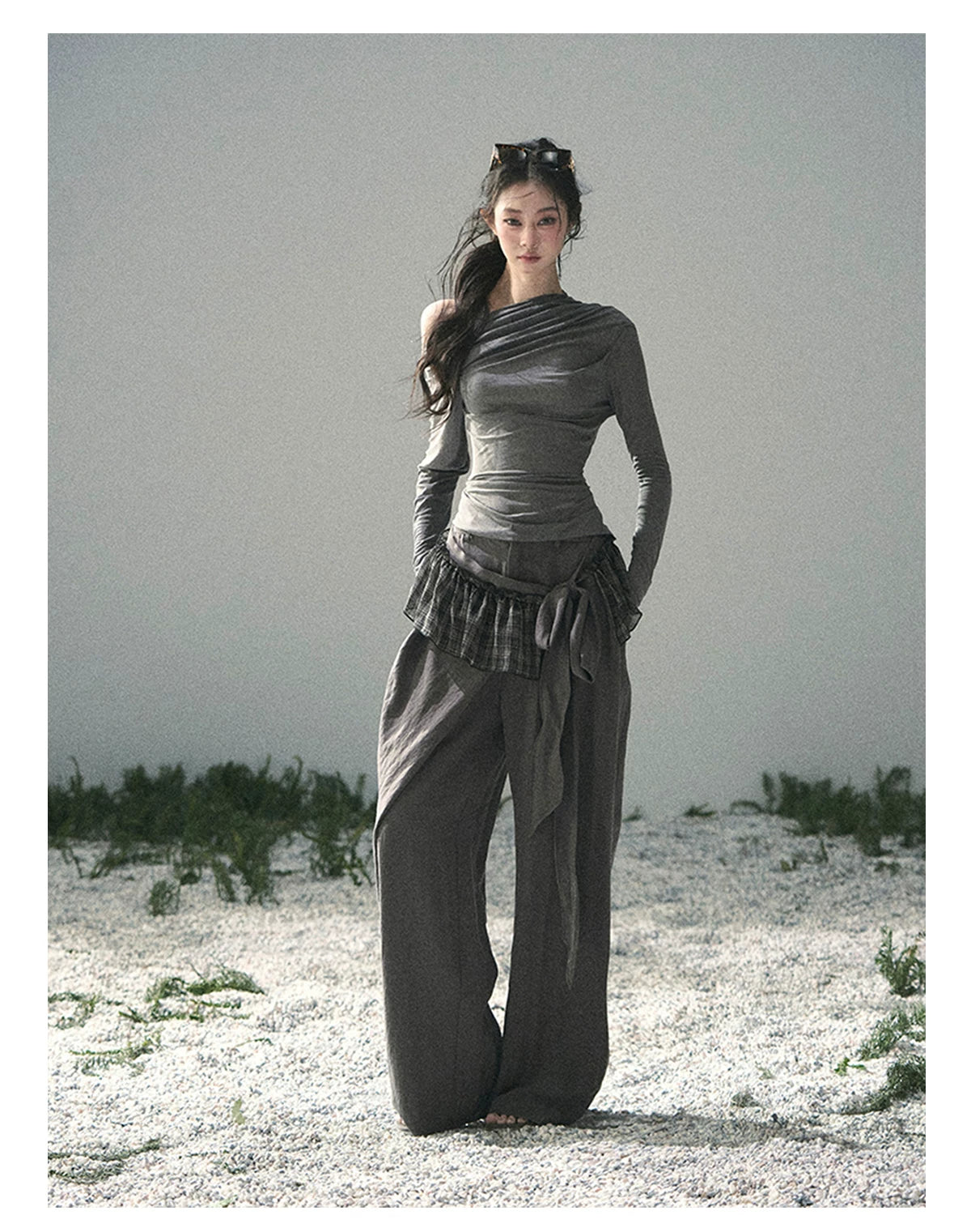 “Where Shadow Walks Beside Light” Dusk Gray Asymmetrical Top