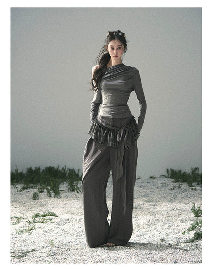 “Where Shadow Walks Beside Light” Dusk Gray Asymmetrical Top