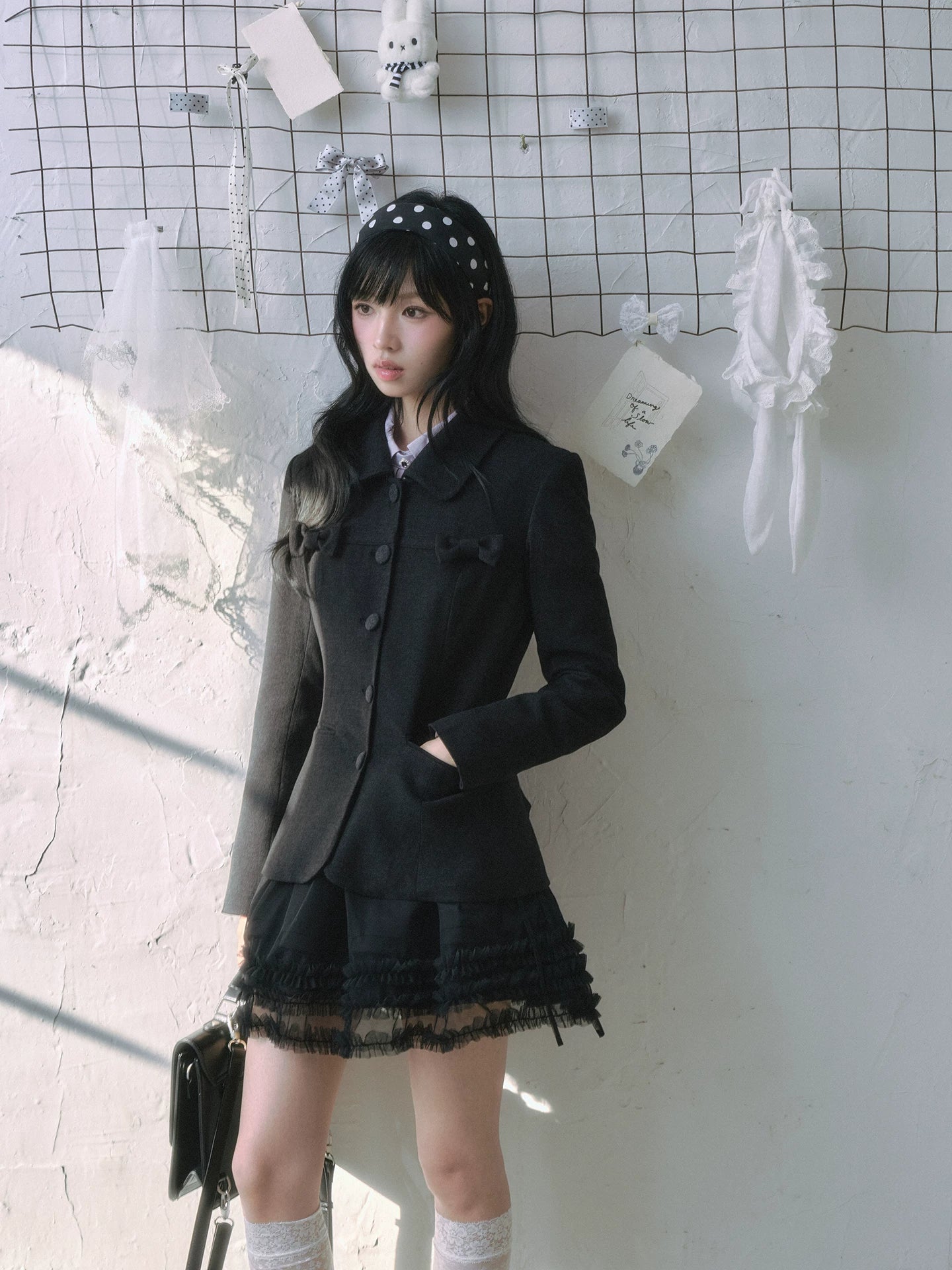"Showa Girl" Tailored Layered Collection (Blazer / High-Waist Skirt / Victorian Shirt / Mesh Overlay Skirt)