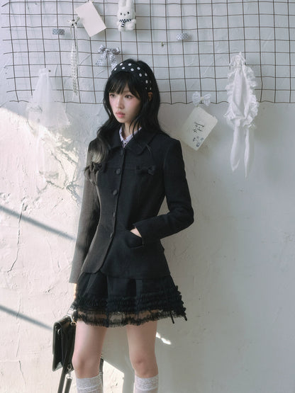 "Showa Girl" Tailored Layered Collection (Blazer / High-Waist Skirt / Victorian Shirt / Mesh Overlay Skirt)