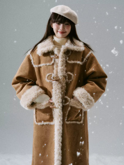 LOST FOREST - Cream Oak Vintage Collegiate Faux Fur-Lined Toggle Coat – Warm Orange Brown