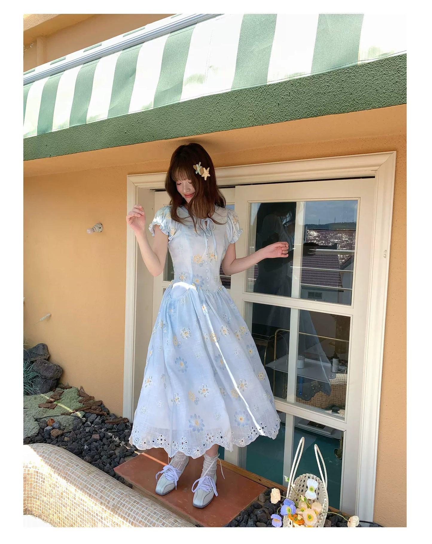 [RF] “Blue Daisy Whisper” Sky Blue Floral Dress