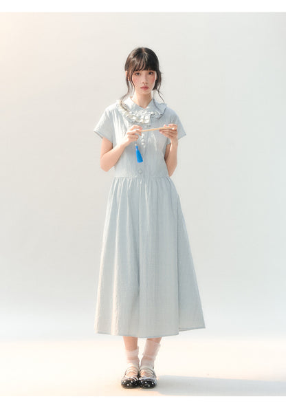 [CAN] "Dawn Island" Blue Puff Sleeve Doll Collar Dress