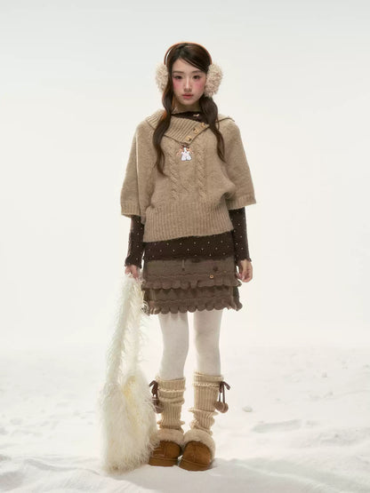 BIBIBENCY - Light Brown Puppy Short-Sleeve Knit Sweater