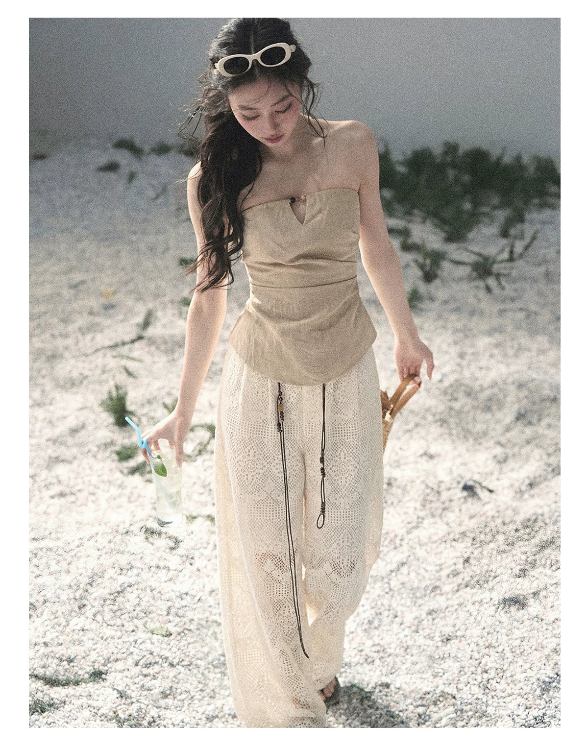 “Moonlit Haze” Dutch Cream Strapless V-Notch Top