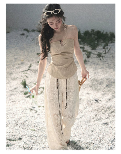 “Moonlit Haze” Dutch Cream Strapless V-Notch Top