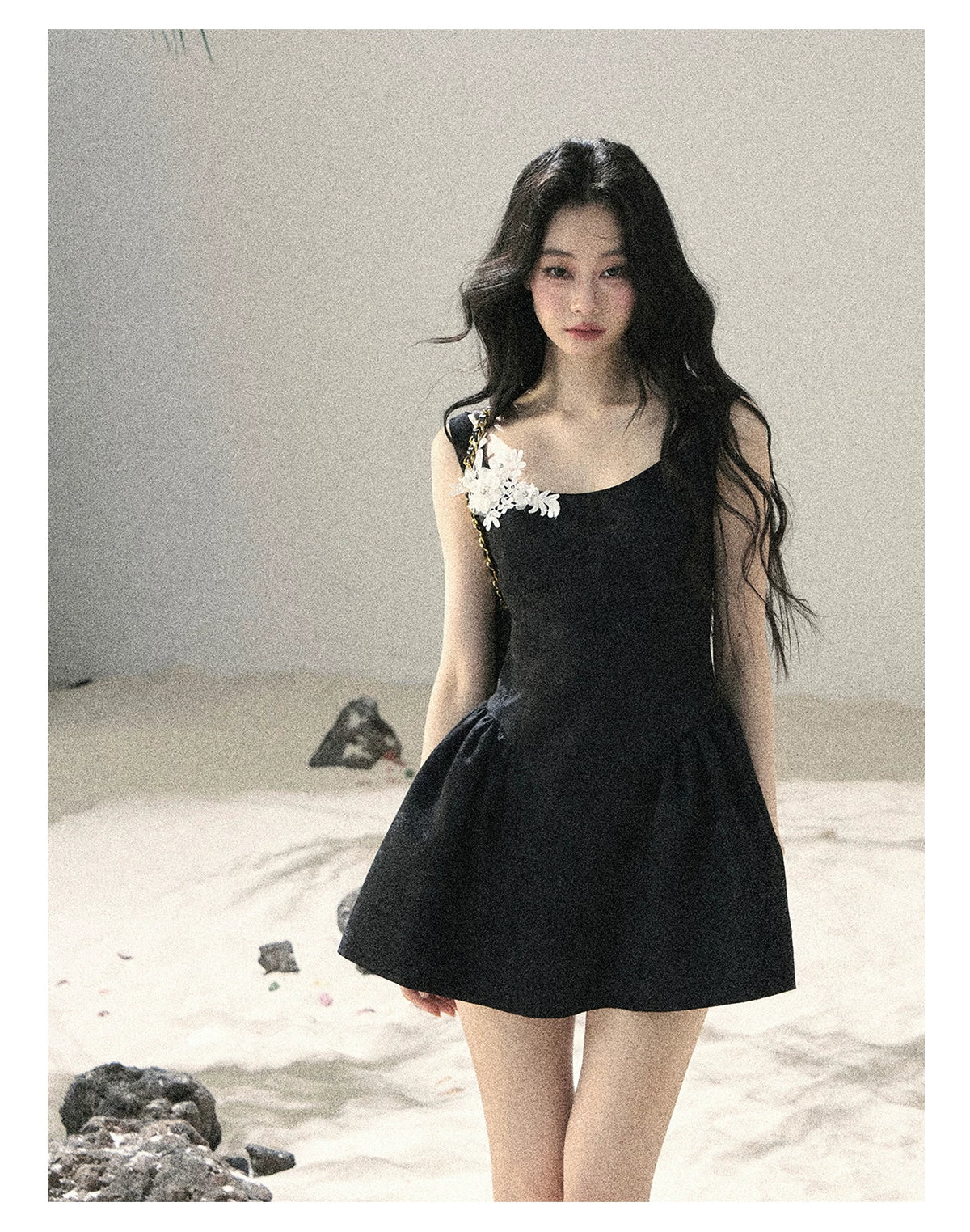 "Wisteria Climbing the Vines" Black Iris Floral Lace Puff Mini Dress 7645