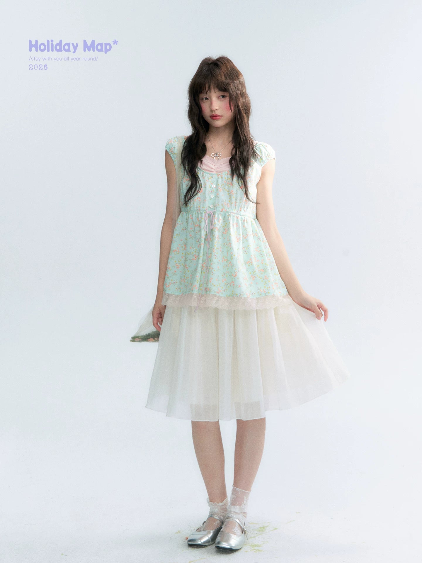 "Mint Blossom" Mint Green Floral Layered Floral Babydoll Top