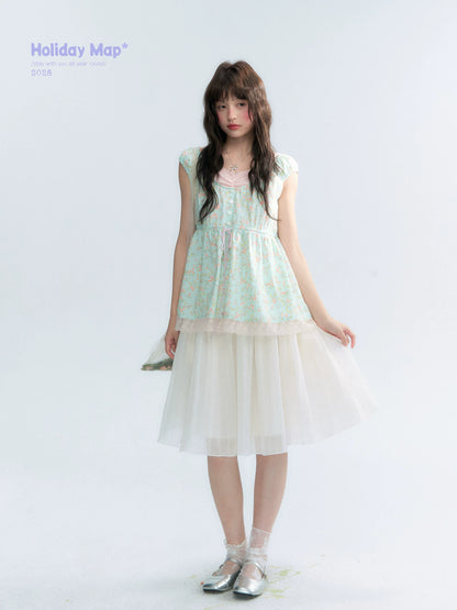"Mint Blossom" Mint Green Floral Layered Floral Babydoll Top