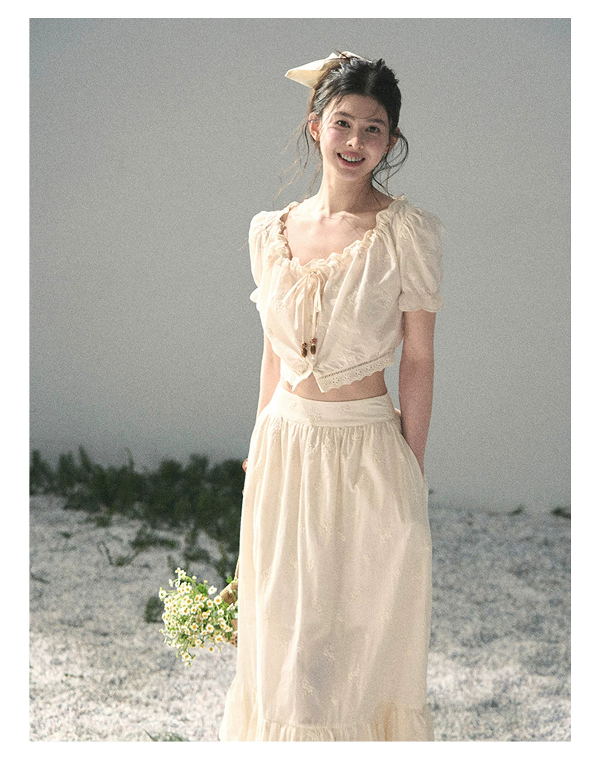 “Fallen Into the Garden” Dutch Cream Two-Piece Skirt Set 5635432