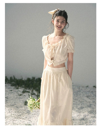 “Fallen Into the Garden” Dutch Cream Two-Piece Skirt Set 5635432