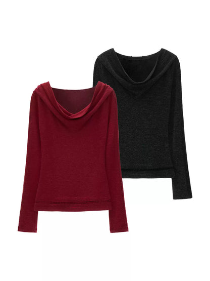 MAMC - Femme Edge Off-Shoulder Long-Sleeve Top (Red / Black)