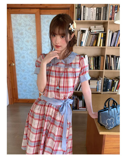 [RF] “Strawberry Soda” Vintage Plaid Cotton Midi Dress