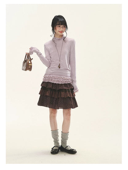 "Misty Ripples" Misty Lavender Lace Mock Neck Knit Top