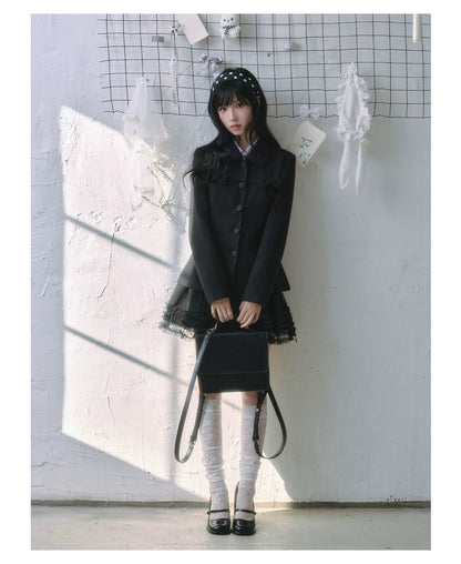 "Showa Girl" Tailored Layered Collection (Blazer / High-Waist Skirt / Victorian Shirt / Mesh Overlay Skirt)