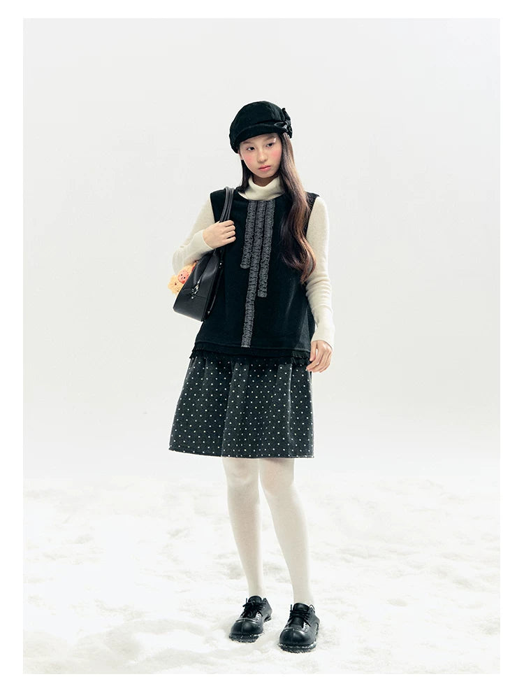 "Berlin Winter Chronicle" Black Polka Dot Capelet & Pinafore Dress Set