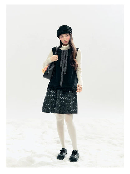 "Berlin Winter Chronicle" Black Polka Dot Capelet & Pinafore Dress Set