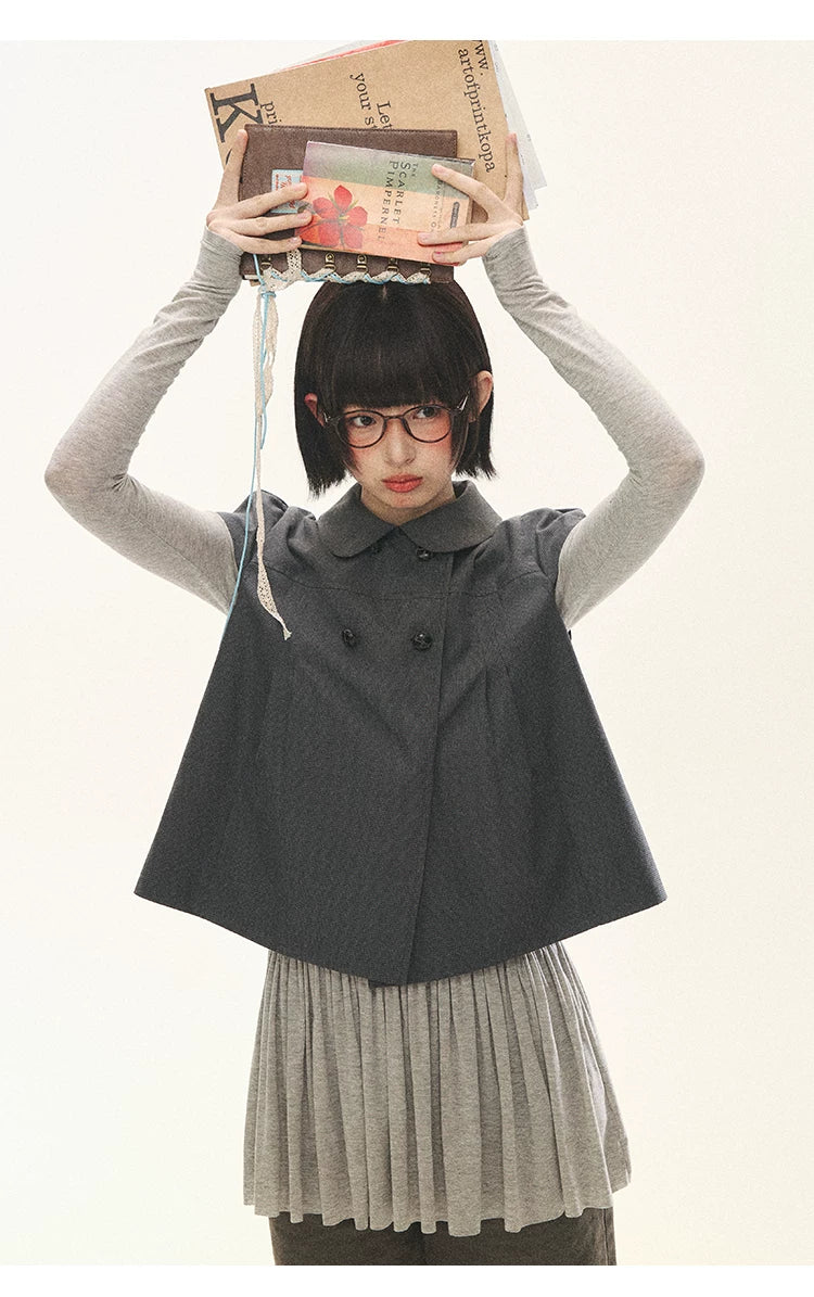 "Spring Memoir" TENCEL™ Wool Pleated Knit Midi Dress (Oat Gray/ Butter Cream)