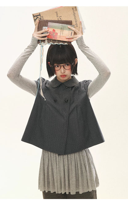 "Spring Memoir" TENCEL™ Wool Pleated Knit Midi Dress (Oat Gray/ Butter Cream)