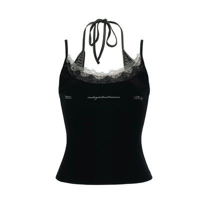 Layered Lace Letter Embroidered Cami Top