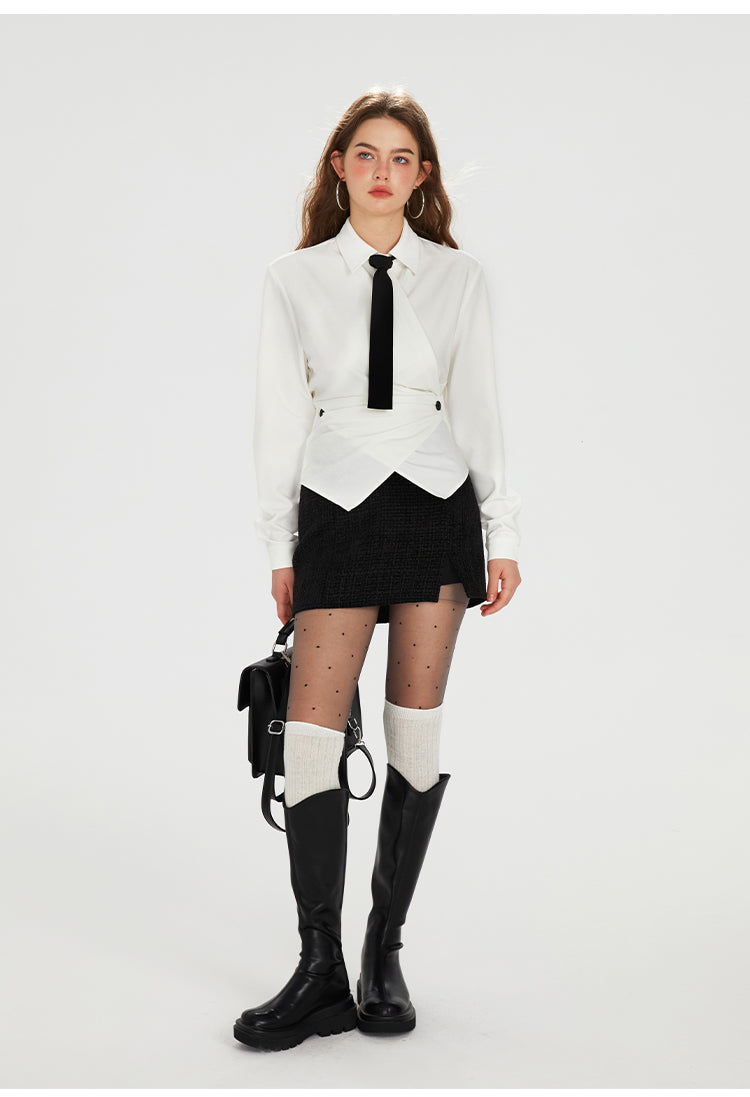 Waist Slim Satin Thickened Shirt (with tie)